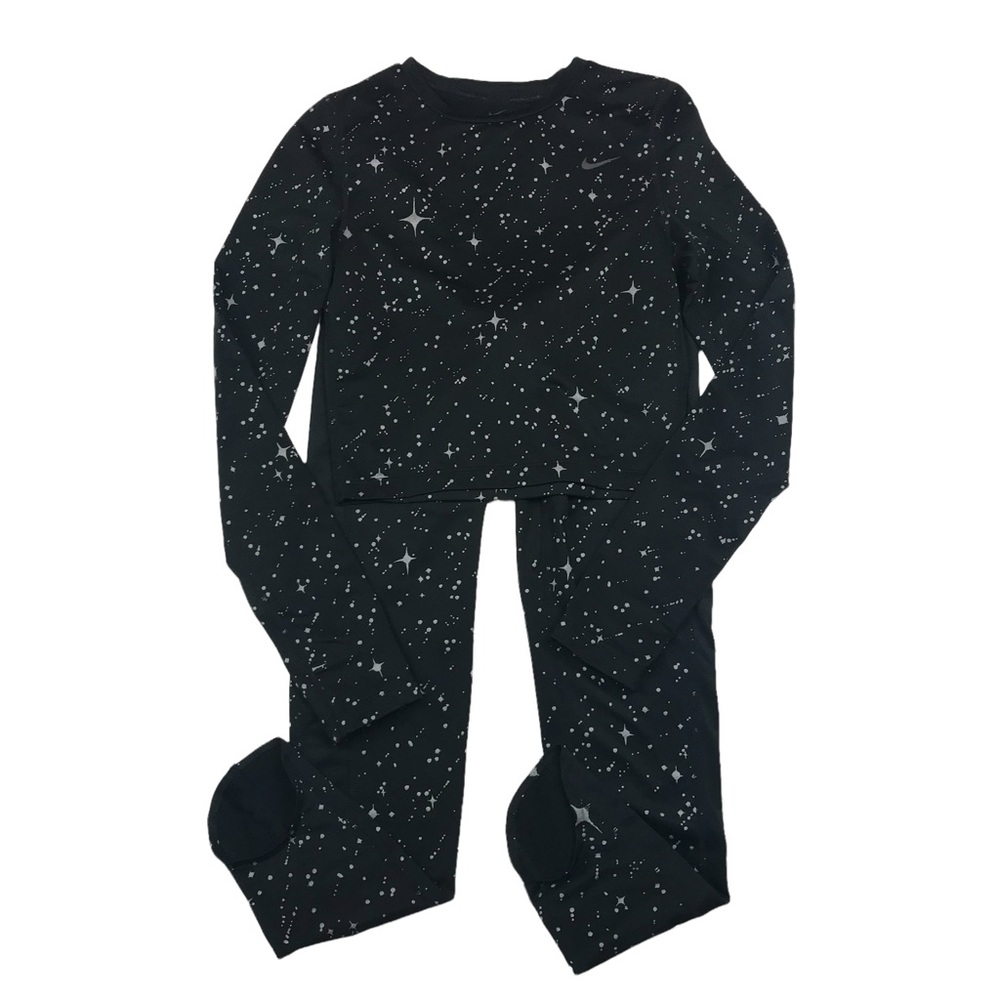 Nike Pro Dri-Fit Top and Bottom Jogger Set Stars Black Silver